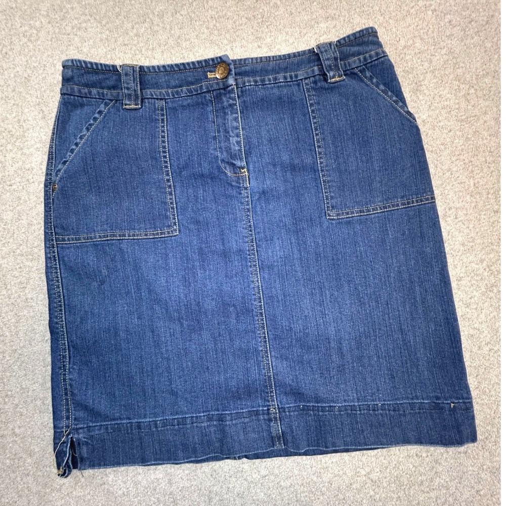 Jones New York Sport Denim Skirt Womens 12 Blue Stretch Knee Length Utility